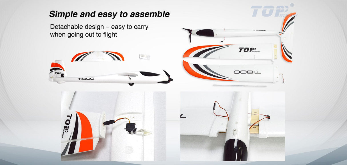 Top RC T1800 1800mm T-Tail EPO RC Glider PNP - Hobbytech Toys