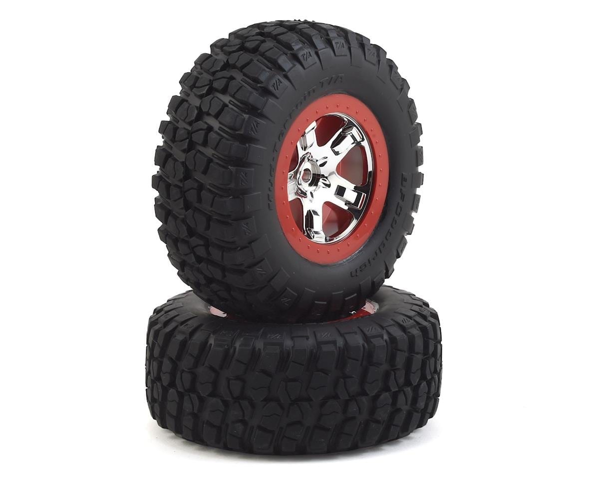 Traxxas 5869 Pre-Mounted BFGoodrich KM2 Tire w/Chrome Wheel (2) (Front) (Chrome/Red) Traxxas RC CARS - PARTS