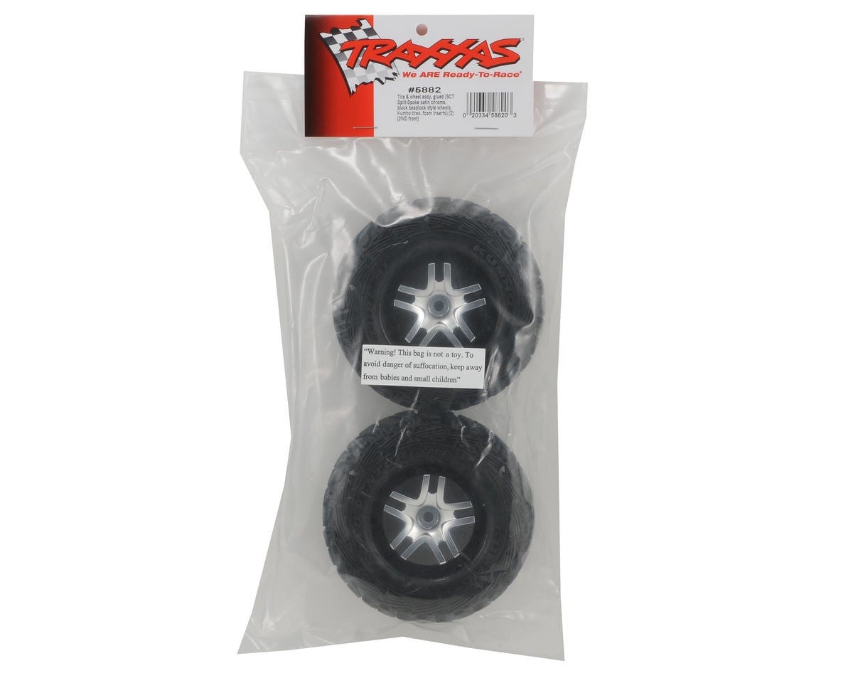 Traxxas 5882 Kumho Venture MT Front Tires (2) (Satin Chrome) (Standard) w/Split-Spoke Front Wheel Traxxas RC CARS - PARTS
