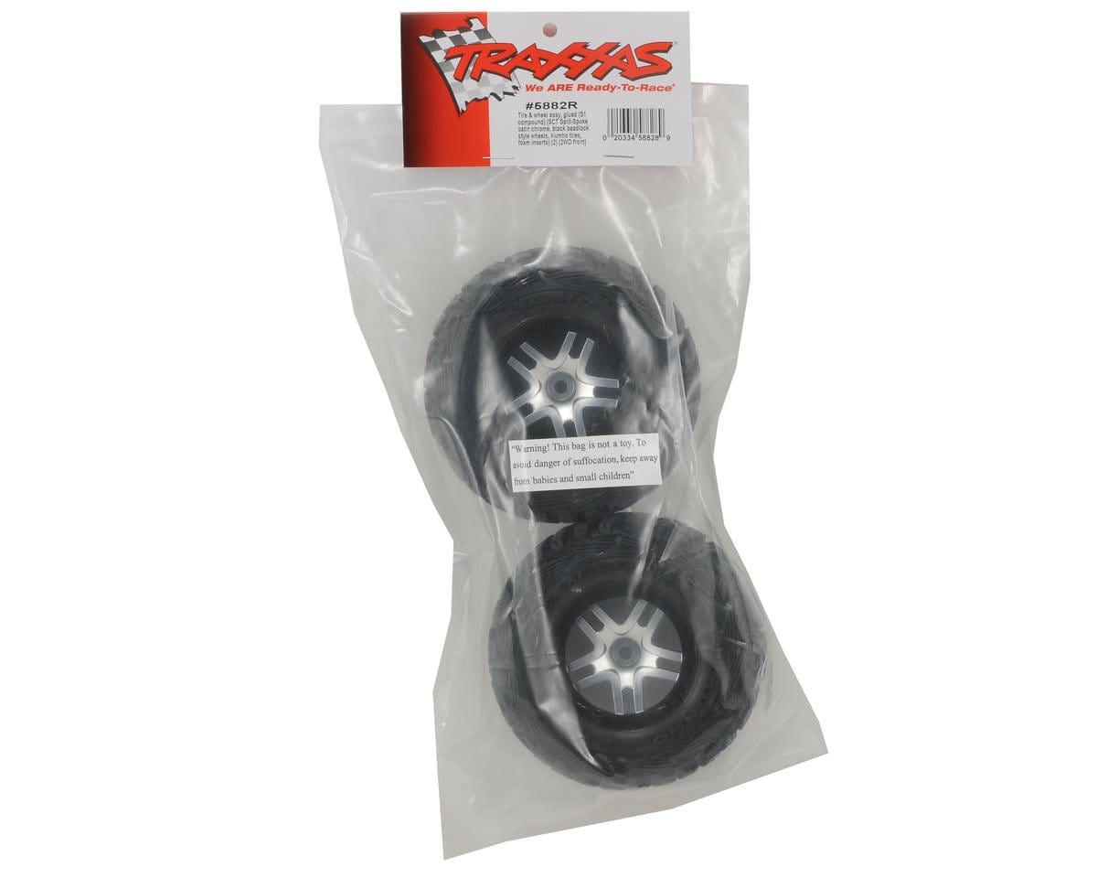 Traxxas 5882R Kumho Venture MT Front Tires (2) (Satin Chrome) (S1) w/Split-Spoke Front Wheel Traxxas RC CARS - PARTS