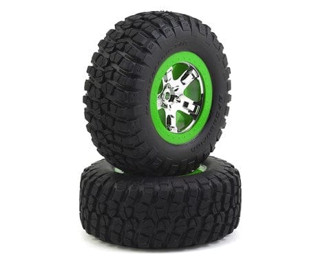 Traxxas 6876 Slash BFGoodrich KM2 Rear Wheel & Tire Green/Chrome (2) Traxxas RC CARS - PARTS