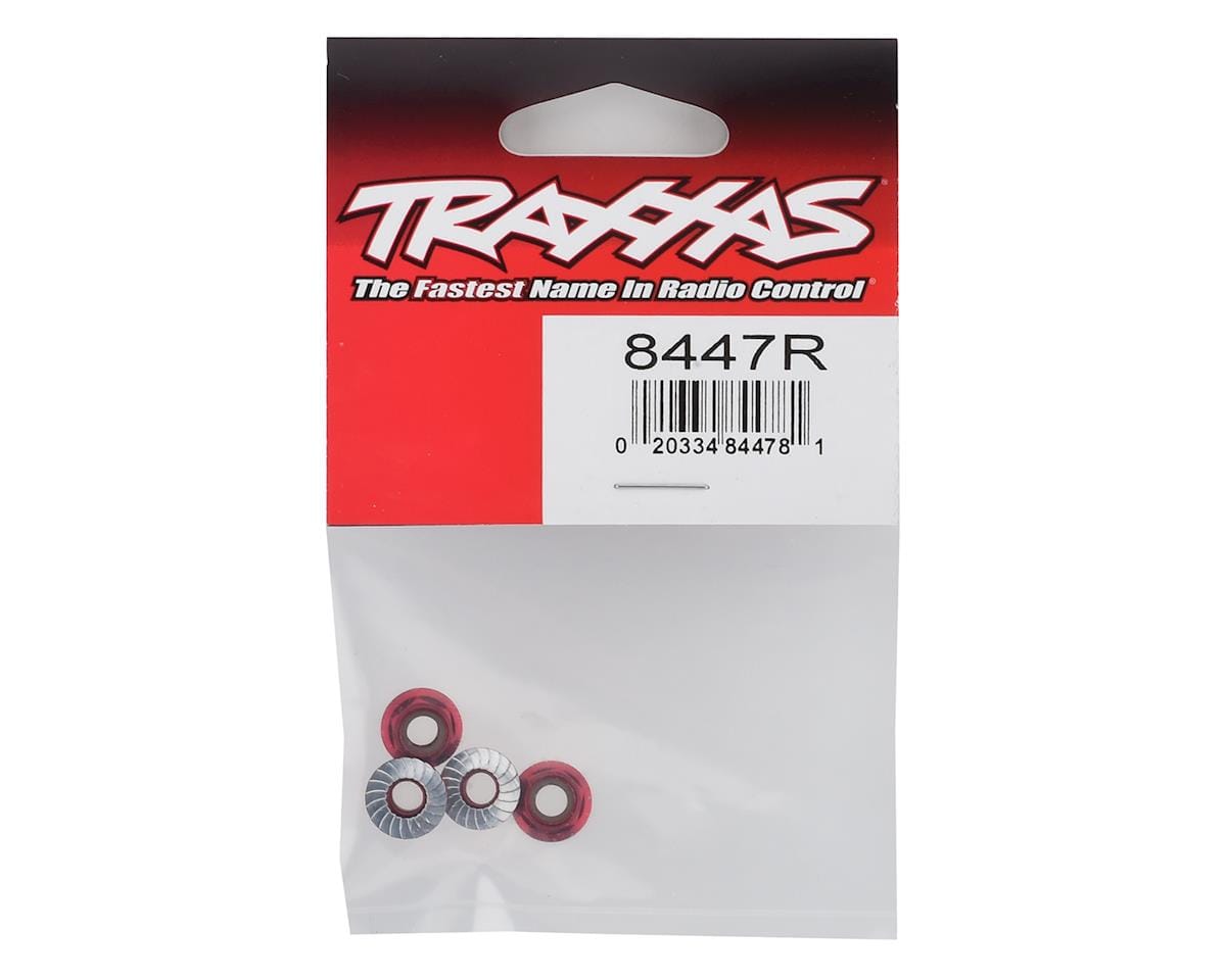 Traxxas 8447R 5mm Aluminum Flanged Nylon Locking Nuts (Red) (4) - Hobbytech Toys