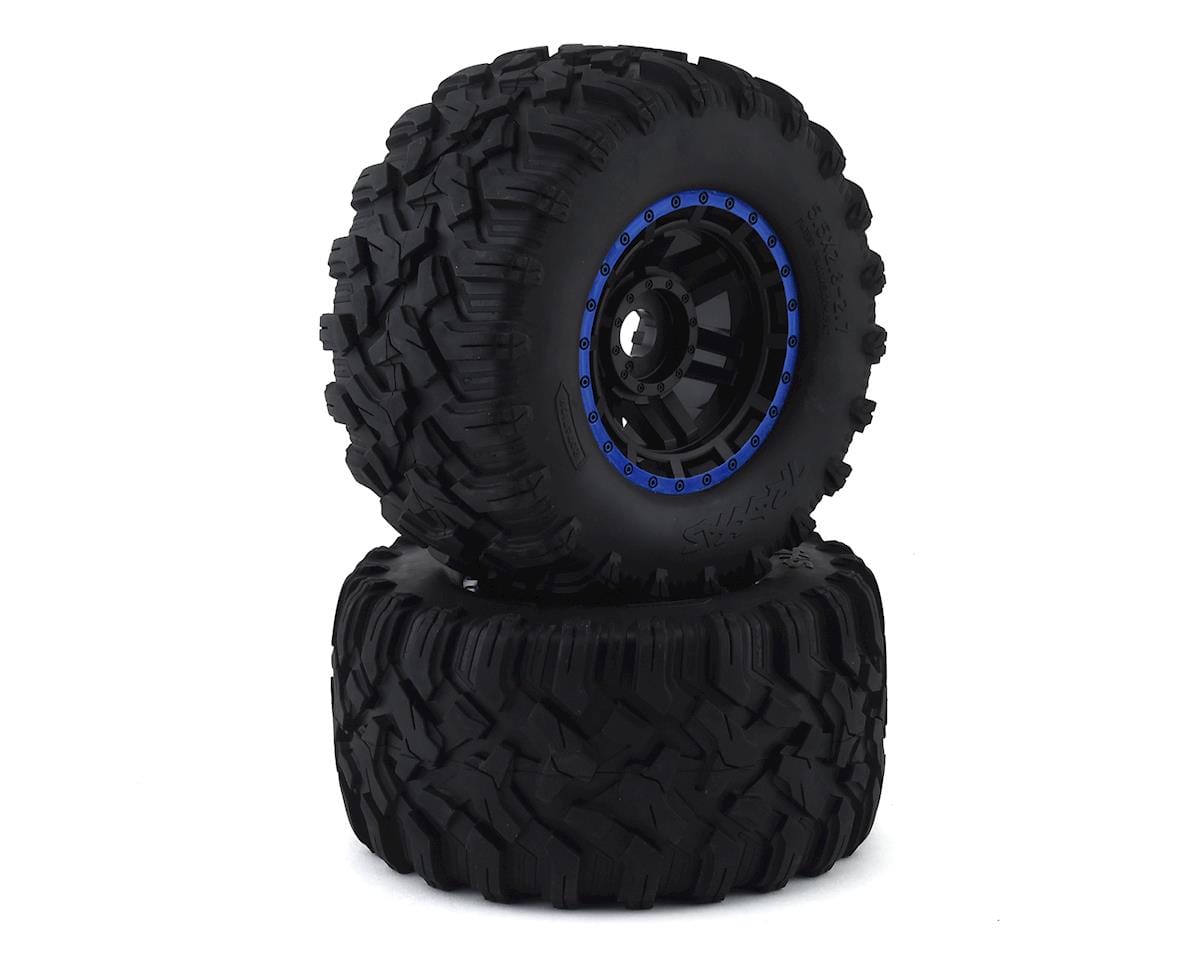 Traxxas 8972A Maxx All-Terrain Pre-Mounted Tires (2) (Black/Blue) - Hobbytech Toys
