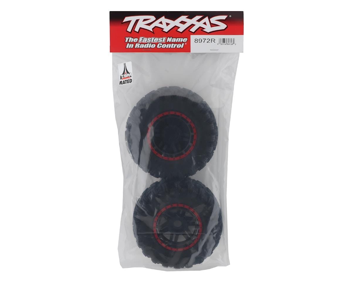 Traxxas 8972R Maxx All-Terrain Pre-Mounted Tires (2) (Black/Red) - Hobbytech Toys