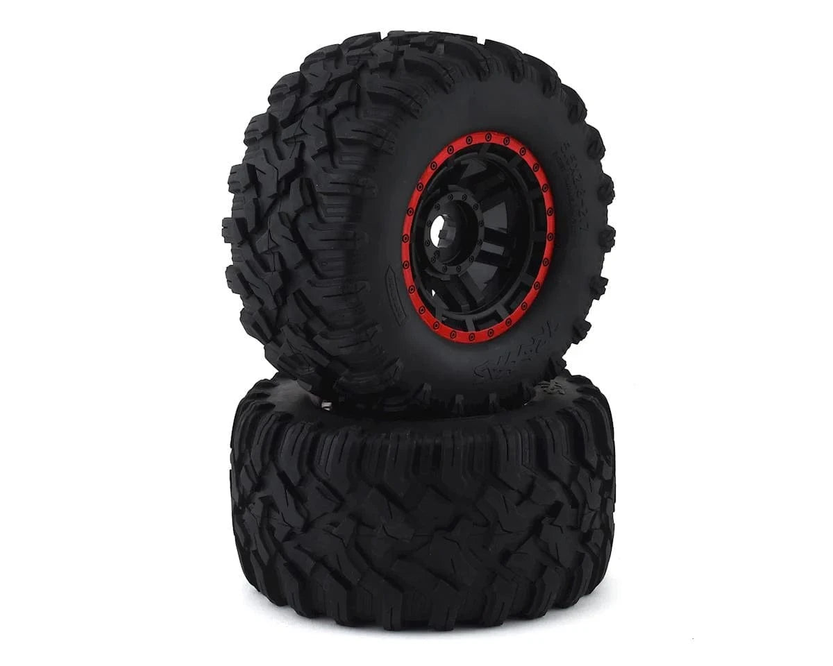 Traxxas 8972R Maxx All-Terrain Pre-Mounted Tires (2) (Black/Red) - Hobbytech Toys