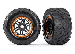 Traxxas 8972T MAXX MT Tires On Black Wheels Orange Beadlock Rings (2pcs) Traxxas RC CARS - PARTS