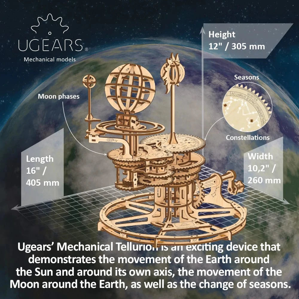 UGEARS 70167 Mechanical Tellurion Wooden Model Kit - Hobbytech Toys