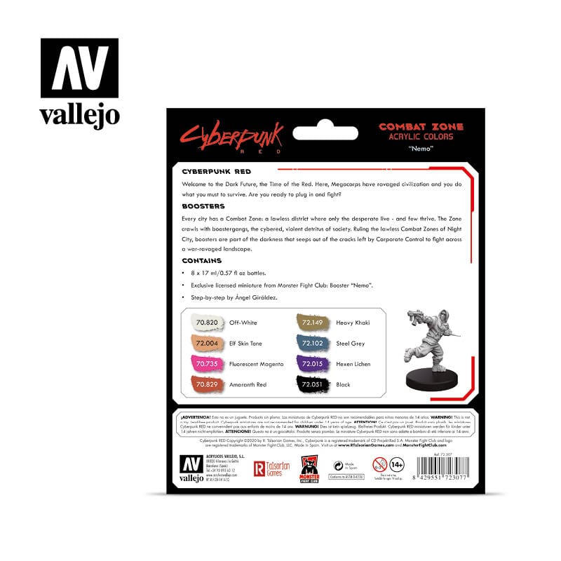 Vallejo 72307 Game Colour Cyberpunk Combat Zone 8 Colour Acrylic Paint Set w/ Nemo miniature Vallejo PAINT, BRUSHES & SUPPLIES
