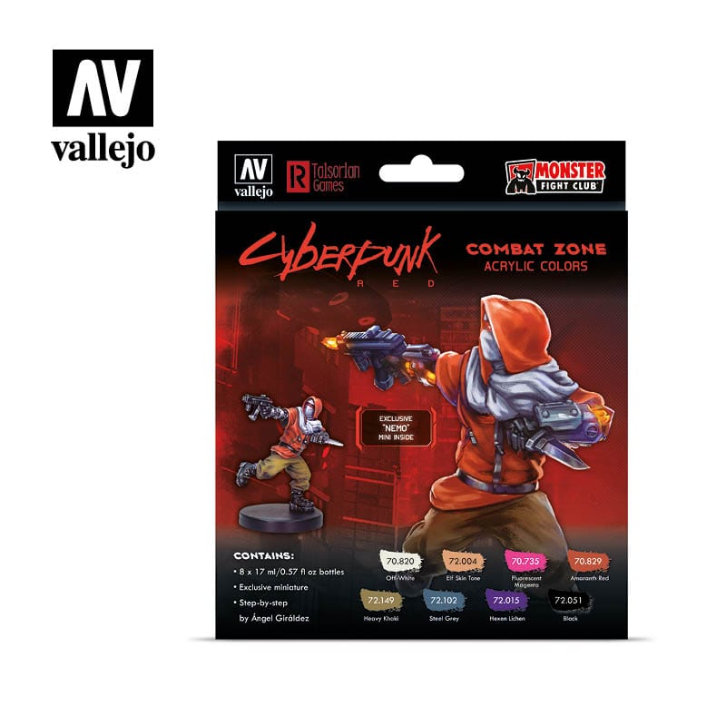 Vallejo 72307 Game Colour Cyberpunk Combat Zone 8 Colour Acrylic Paint Set w/ Nemo miniature Vallejo PAINT, BRUSHES & SUPPLIES