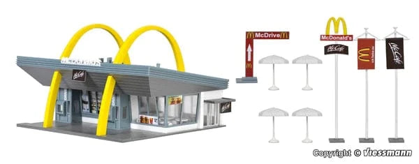 Vollmer HO McDonalds Restaurant w/McDrive - Kit - 6-15/16 x 6-1/4 x 3-7/8 17.6 x 15.8 x 9.8cm - Hobbytech Toys