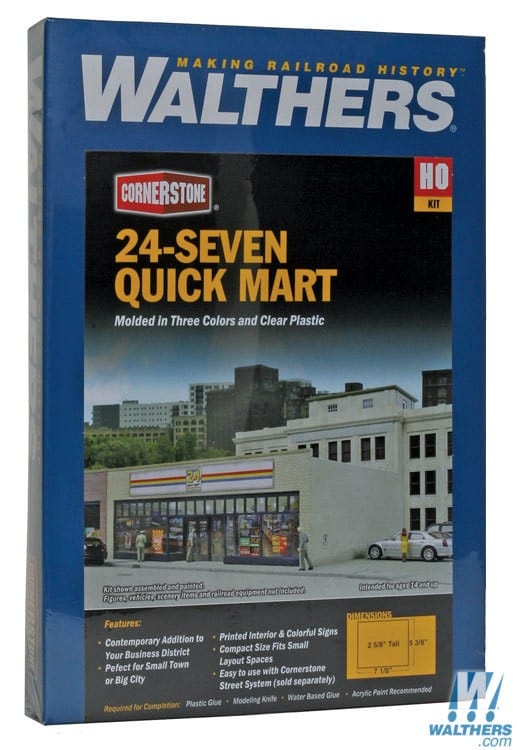 Walthers Cornerstone HO 24-Seven Quick Mart - Kit - 7-1/8 x 5-3/8 x 2-5/8in 18 x 13.6 x 6.6cm Walthers Cornerstone TRAINS - HO/OO SCALE