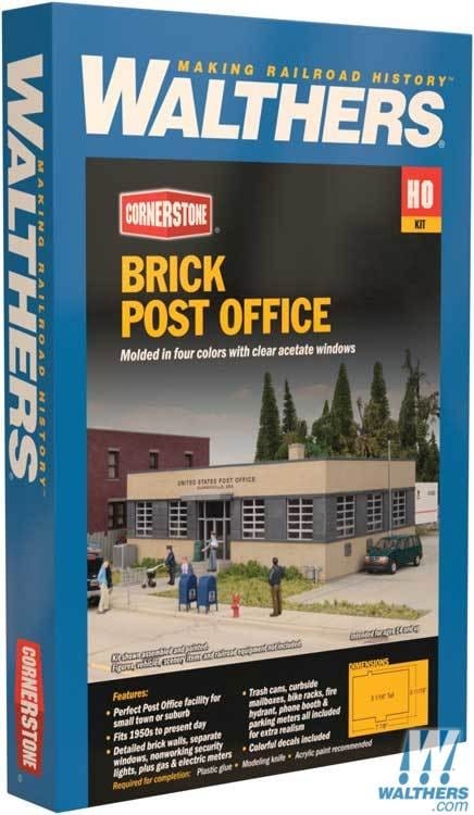 Walthers Cornerstone HO Brick Post Office - Kit - 7-7/8 x 5-11/16 x 3-1/16in 20 x 14.4 x 7.7cm Walthers Cornerstone TRAINS - HO/OO SCALE