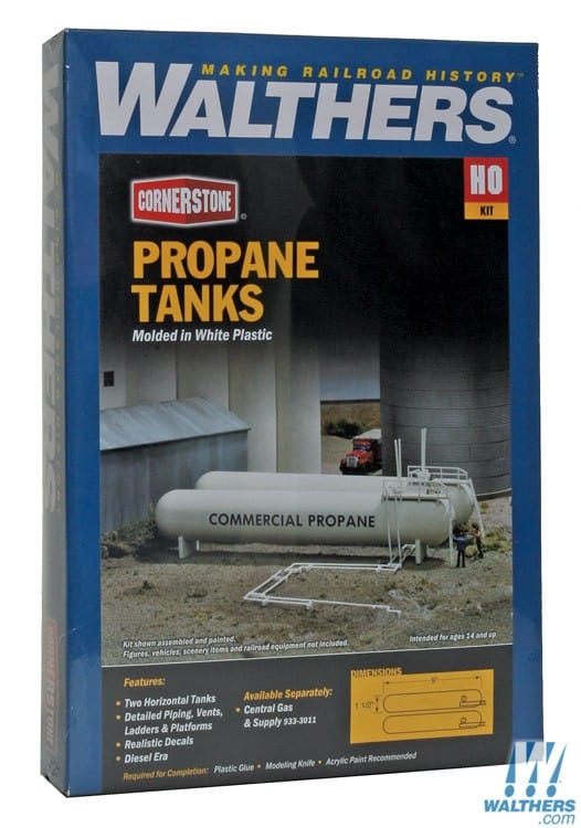 Walthers Cornerstone HO Propane Tanks - Kit - Each 9 x 1-1/2in 22.8 x 3.8cm pkg(2) Walthers Cornerstone TRAINS - HO/OO SCALE