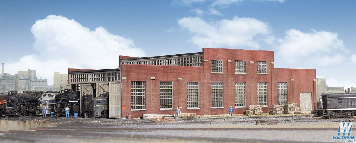 Walthers Cornerstone N 3-Stall Modern Roundhouse - Kit - 10-13/16 x 3-15/16in 27.4 x 10cm; Stall Width at Rear 3-3/16in 8.1cm Walthers Cornerstone TRAINS - N SCALE