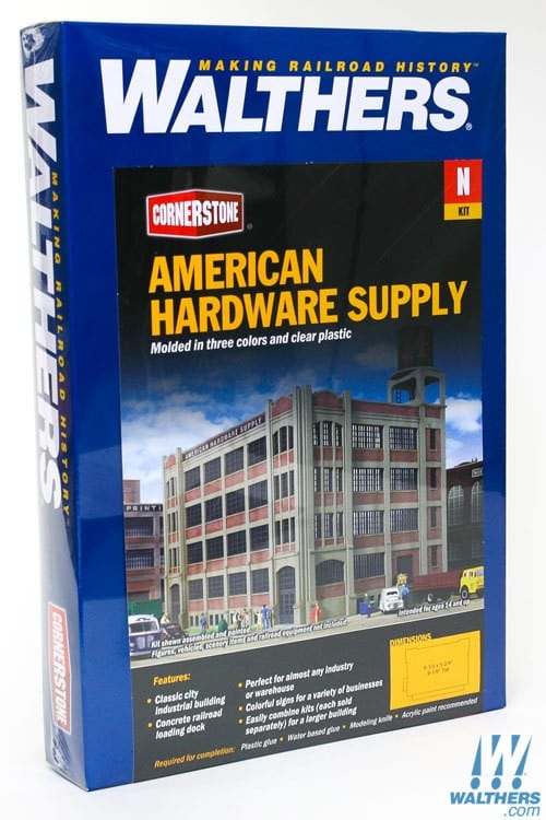Walthers Cornerstone N American Hardware Supply - Kit - 8-1/4 x 5-3/4 x 6-7/8in 20.9 x 14.6 x 17.4cm Walthers Cornerstone TRAINS - N SCALE