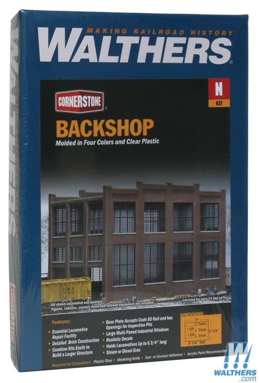 Walthers Cornerstone N Backshop - Kit - 7 x 5-1/4 x 5-1/4in 17.7 x 13.3 x 13.3cm Walthers Cornerstone TRAINS - N SCALE