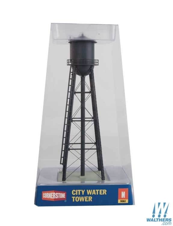 Walthers Cornerstone N City Water Tower - Assembled - Black - 2-3/8 x 2-3/8 x 7in 6 x 6 x 17.8cm Walthers Cornerstone TRAINS - N SCALE