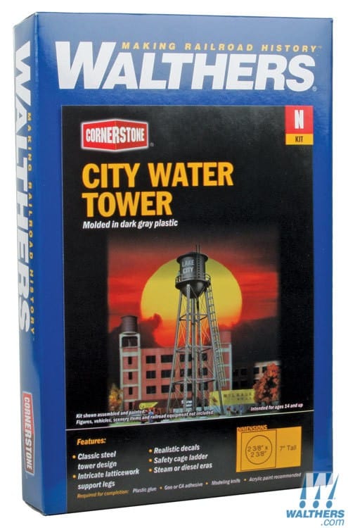 Walthers Cornerstone N City Water Tower - Kit - 2-3/8 x 2-3/8 x 7in 6 x 6 x 17.7cm Walthers Cornerstone TRAINS - N SCALE