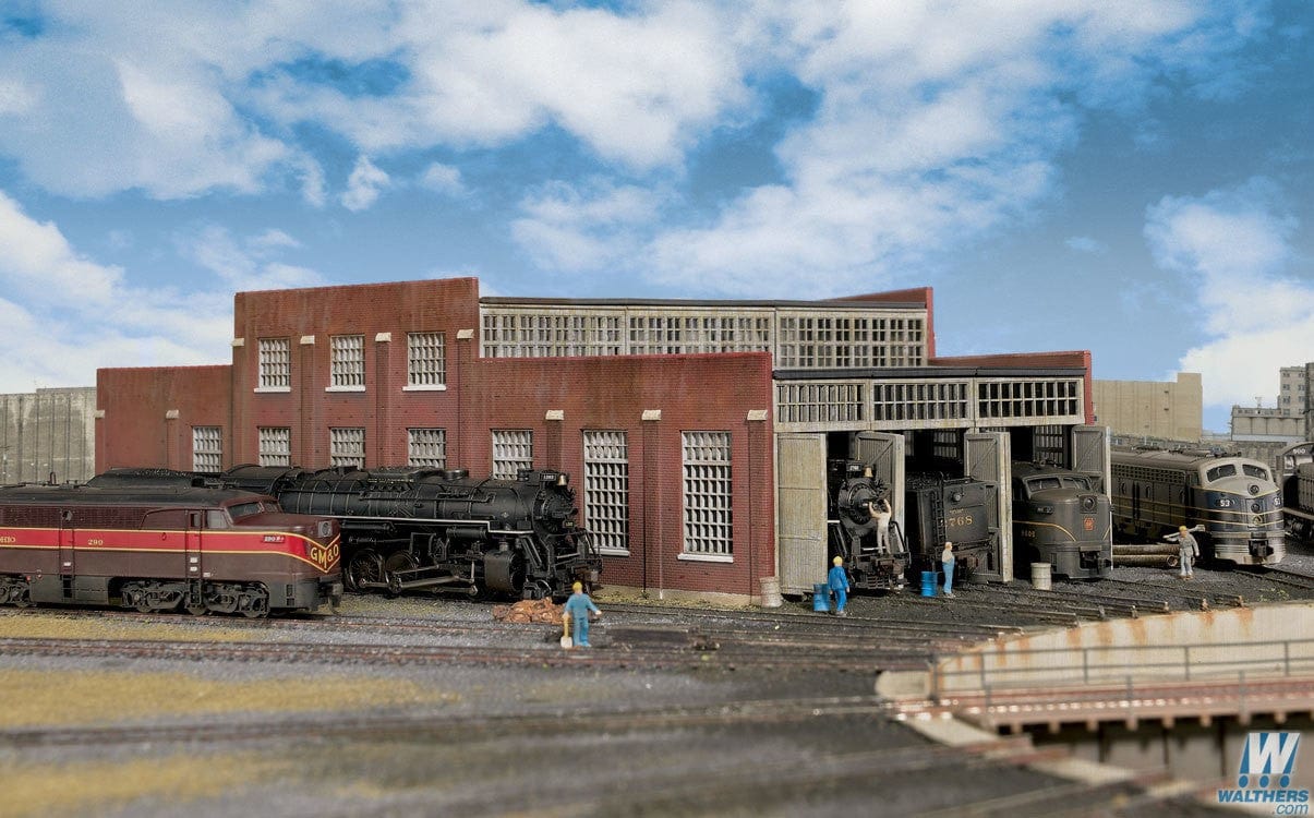 Walthers Cornerstone N Modern Roundhouse 3 Add-On Stalls - Kit - 10-13/16 x 3-15/16in 27.4 x 10cm; Stall Width at Rear 3-3/16in 8.1cm Walthers Cornerstone TRAINS - N SCALE