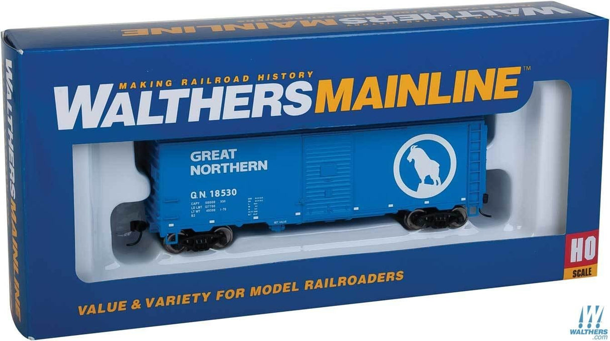 Walthers Mainline HO 40ft Association of American Railroads (AAR) Modernized 1948 Boxcar - Great Northern #18530 (Big Sky Blue, white; Large Rocky Logo) Walthers Mainline TRAINS - HO/OO SCALE