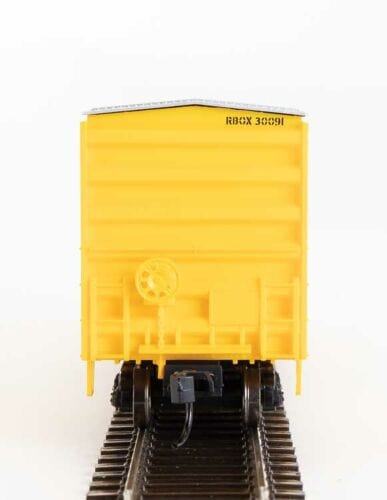 Walthers Mainline HO 50ft ACF Exterior Post Boxcar - Ready to Run - Railbox #30091 (yellow, Black Door; Small Logo, Slogan) - Hobbytech Toys