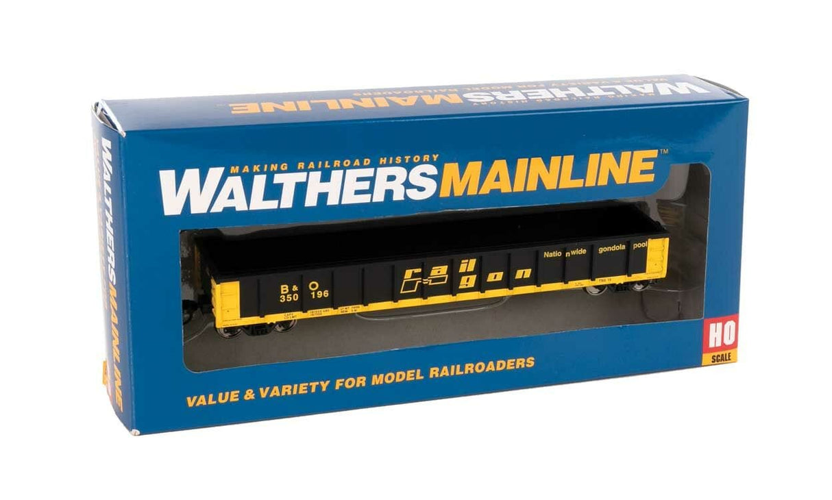 Walthers Mainline HO 53ft Railgon Gondola - Ready To Run - Baltimore & Ohio #350169 (patch; black, yellow) - Hobbytech Toys