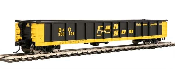 Walthers Mainline HO 53ft Railgon Gondola - Ready To Run - Baltimore & Ohio #350169 (patch; black, yellow) - Hobbytech Toys