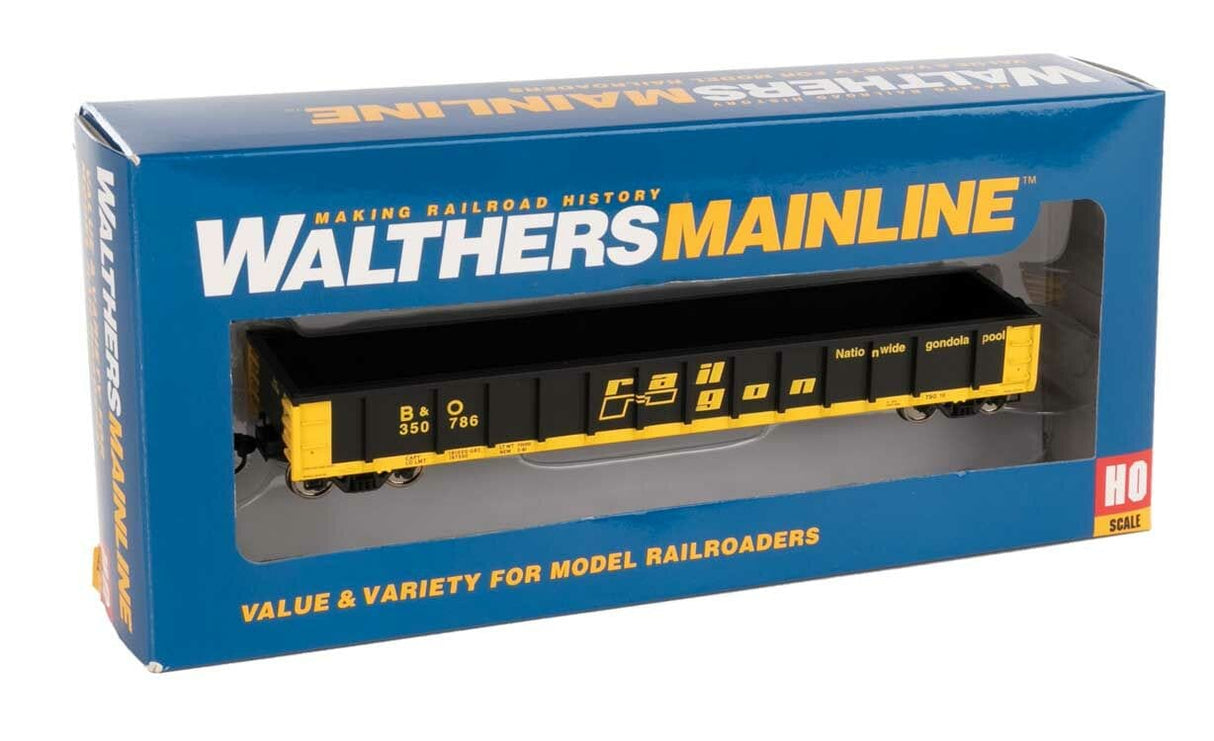 Walthers Mainline HO 53ft Railgon Gondola - Ready To Run - Baltimore & Ohio #350786 (patch; black, yellow) - Hobbytech Toys