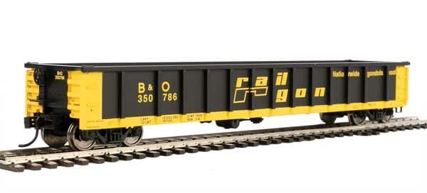 Walthers Mainline HO 53ft Railgon Gondola - Ready To Run - Baltimore & Ohio #350786 (patch; black, yellow) - Hobbytech Toys