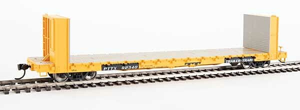 Walthers Mainline HO 60ft Pullman-Standard Bulkhead Flatcar (48ft IL) - Ready to Run - Trailer-Train #92340 (yellow). - Hobbytech Toys