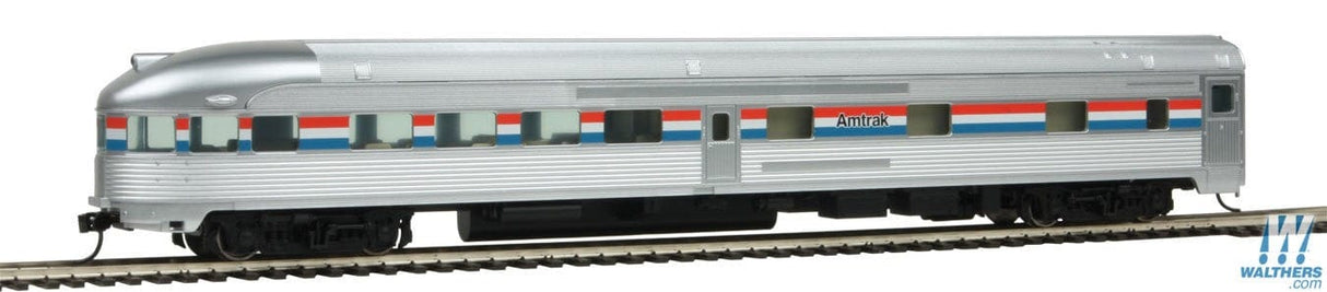 Walthers Mainline HO 85ft Budd Observation - Ready To Run - Amtrak(R) (Phase III; silver, Equal red, white, blue Stripes) Walthers Mainline TRAINS - HO/OO SCALE