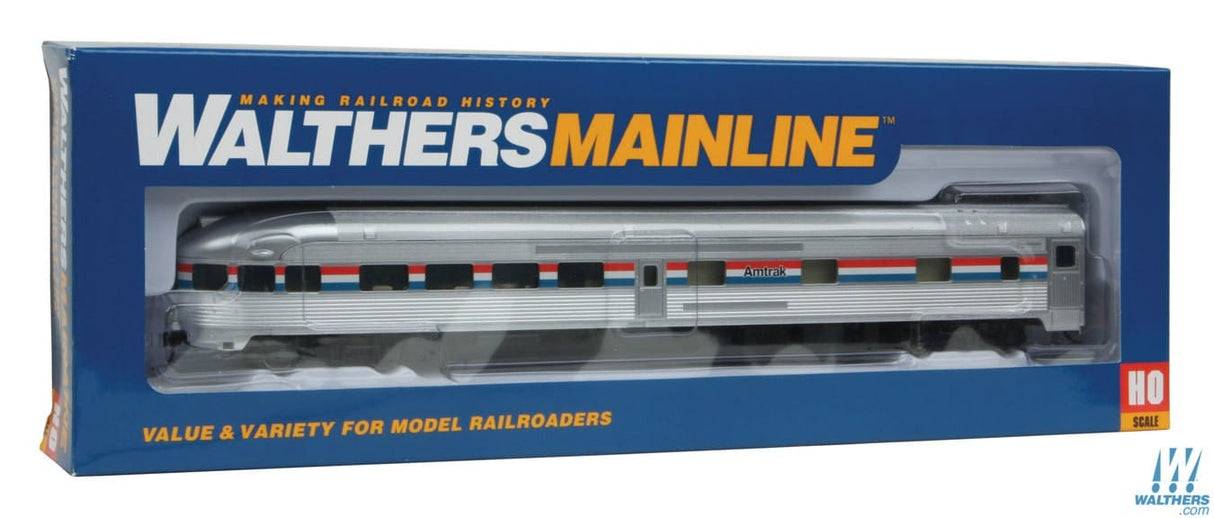 Walthers Mainline HO 85ft Budd Observation - Ready To Run - Amtrak(R) (Phase III; silver, Equal red, white, blue Stripes) Walthers Mainline TRAINS - HO/OO SCALE