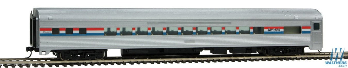 Walthers Mainline HO 85ft Budd Small-Window Coach - Ready to Run - Amtrak(R) (Phase III; silver, Equal red, white, blue Stripes) Walthers Mainline TRAINS - HO/OO SCALE