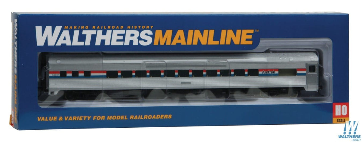 Walthers Mainline HO 85ft Budd Small-Window Coach - Ready to Run - Amtrak(R) (Phase III; silver, Equal red, white, blue Stripes) Walthers Mainline TRAINS - HO/OO SCALE
