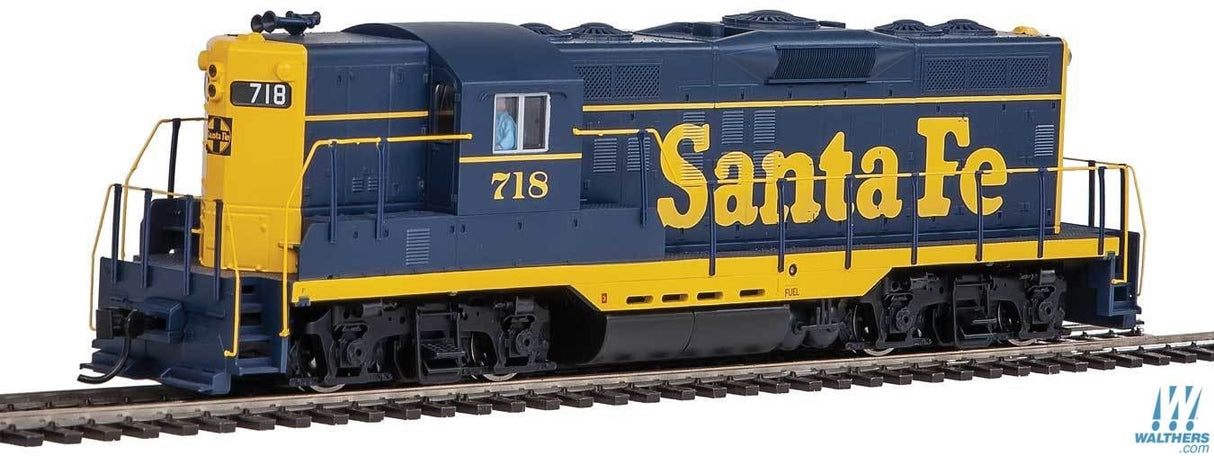 Walthers Mainline HO EMD GP9 Phase II with High Hood - Standard DC - Santa Fe #718 (blue, yellow) Walthers Mainline TRAINS - HO/OO SCALE