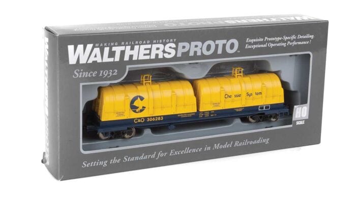 Walthers Proto 105240 HO 50ft Evans Cushion Coil Car - Ready to Run - Chessie System C&O #306283 (Glass-Fiber Hoods, yellow, blue) - Hobbytech Toys