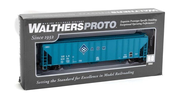 Walthers Proto 106145 HO 55ft Evans 4780 Covered Hopper - Ready To Run - Archer-Daniels-Midland UELX #60135 (blue, molecule logo) - Hobbytech Toys