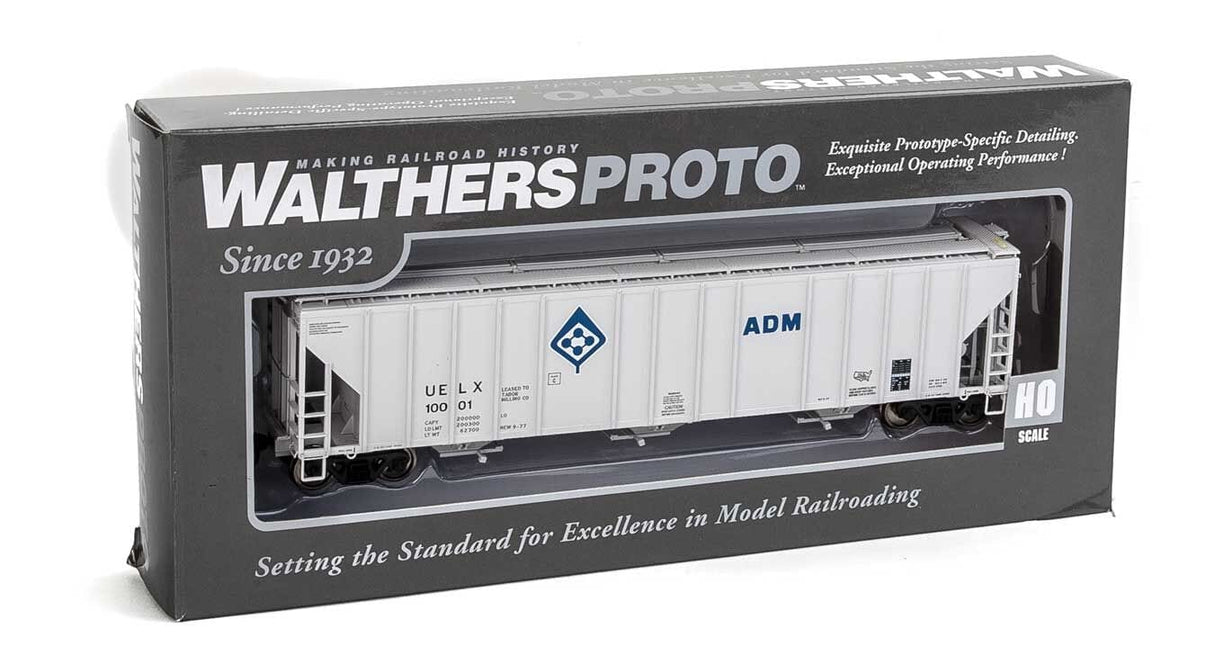 Walthers Proto 106146 HO 55ft Evans 4780 Covered Hopper - Ready To Run - Archer-Daniels-Midland UELX #10001 (gray, molecule logo) - Hobbytech Toys