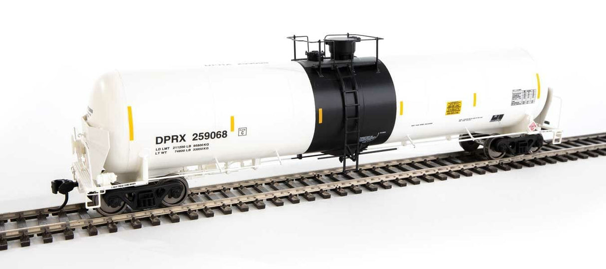 Walthers Proto HO 55ft Trinity Modified 30,145-Gallon Tank Car - Ready to Run - PBF Holding Co. DPRX #259068 (white, black; yellow conspicuity marks) - Hobbytech Toys