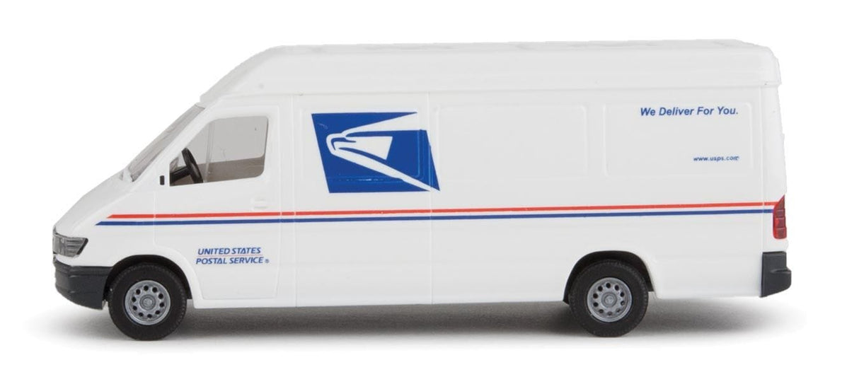 Walthers Scenemaster 12208 HO Delivery Van - Assembled - United States Postal Service (white, blue, red; We Deliver For You Slogan) - Hobbytech Toys