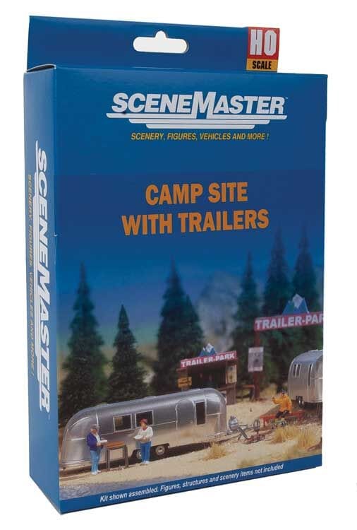 Walthers Scenemaster 2902 HO Camp Site with Two Trailers - Kit - Two Camping Trailers, Signs & Accessories - Hobbytech Toys