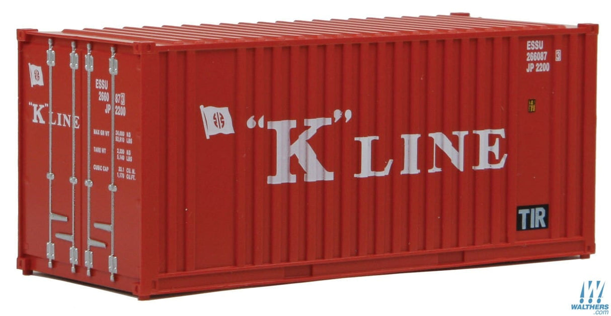 Walthers SceneMaster HO 20ft Corrugated Container with Flat Panel - Assembled - K-Line (red, white) Walthers SceneMaster TRAINS - HO/OO SCALE