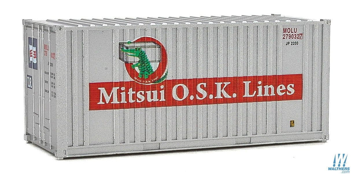 Walthers SceneMaster HO 20ft Corrugated Container with Flat Panel - Assembled - Mitsui OSK Lines (gray, red, Alligator Logo) Walthers SceneMaster TRAINS - HO/OO SCALE
