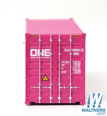 Walthers SceneMaster HO 40ft Hi-Cube Corrugated-Side Container - Assembled - Ocean Network Express - ONE (magenta, white) Walthers SceneMaster TRAINS - HO/OO SCALE