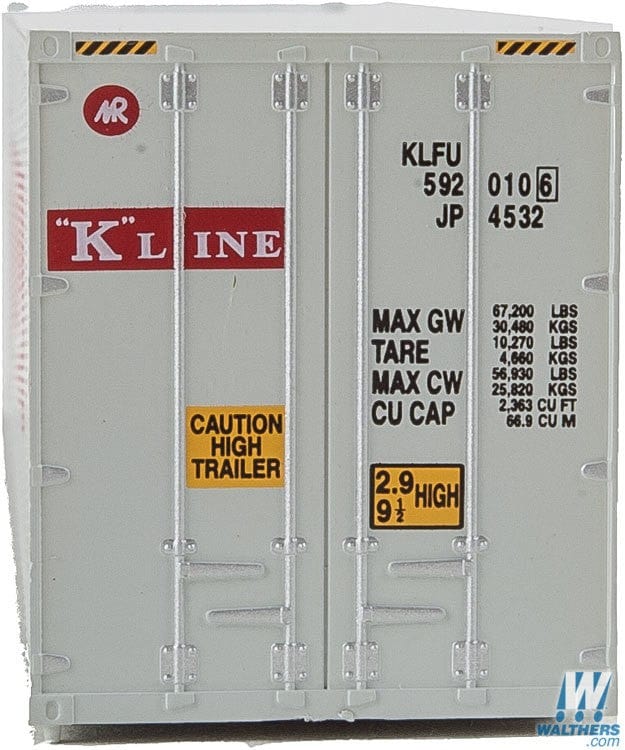 Walthers SceneMaster HO 40ft Hi Cube Smooth Side Reefer Container - Assembled - K-Line (grey, red, white) Walthers SceneMaster TRAINS - HO/OO SCALE