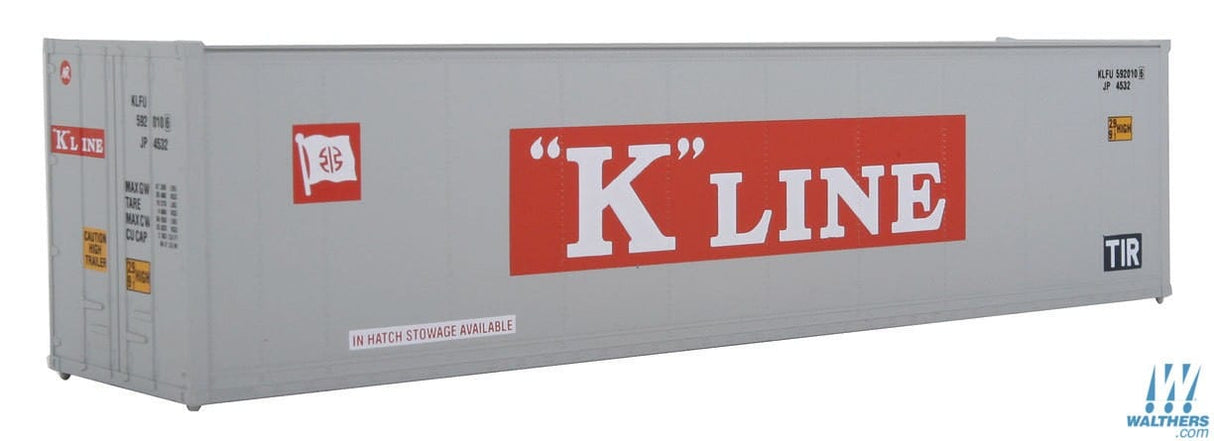 Walthers SceneMaster HO 40ft Hi Cube Smooth Side Reefer Container - Assembled - K-Line (grey, red, white) Walthers SceneMaster TRAINS - HO/OO SCALE