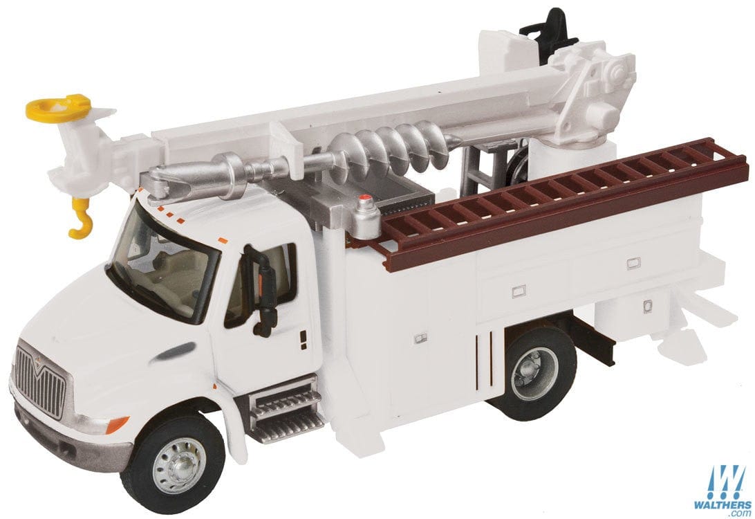 Walthers SceneMaster HO International(R) 4300 Utility Truck w/Drill - Assembled - White w/Railroad Maintenance-of-Way Logo Decals Walthers SceneMaster TRAINS - HO/OO SCALE