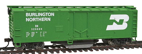 Walthers Trainline HO 40ft Plug-Door Track Cleaning Boxcar - Ready to Run - Burlington Northern (Cascade Green, white; Large Logo) Walthers Trainline TRAINS - HO/OO SCALE