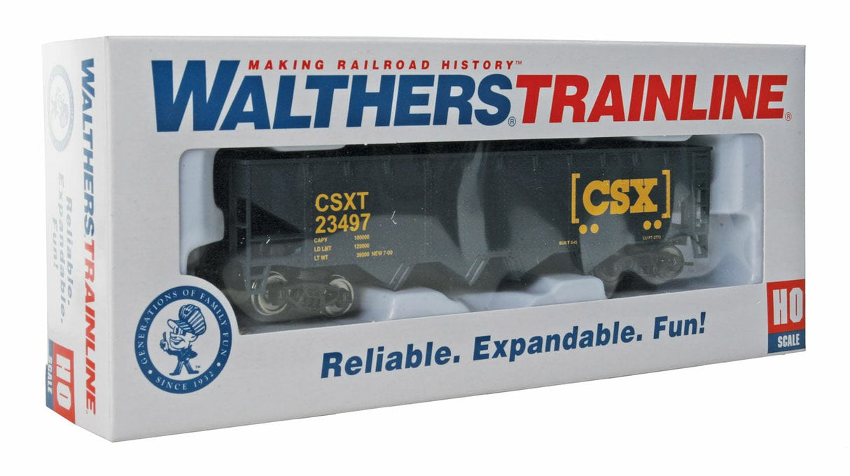 Walthers Trainline HO Offset Hopper - Ready to Run - CSX Transportation (blue, yellow; Boxcar Logo) - Hobbytech Toys