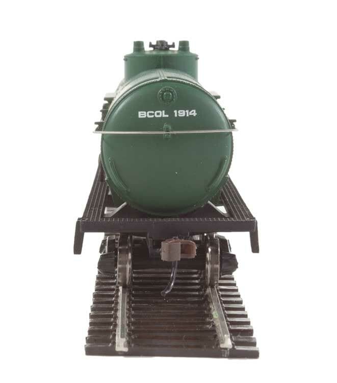 Walthers Trainline HO Tank Car - Ready To Run - British Columbia Railway (green, yellow, white; Dogwood Logo) - Hobbytech Toys